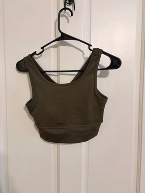 Women's Olive Ribbed Work Out Crop Tank Top w padding
